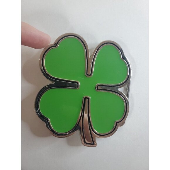 Four Leaf Clover Shamrock Belt Buckle Silver Tone Green Enamel St.Patricks Day - Picture 7 of 7
